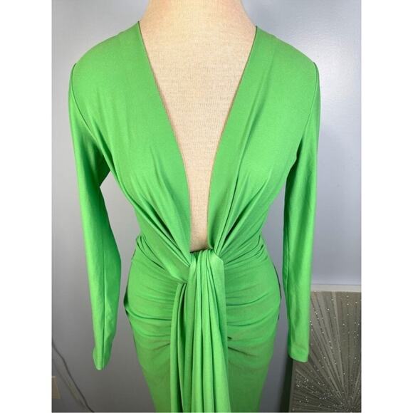 Solace London Lorena Draped Front Deep V Bright Green Midi Dress Size 6 - Picture 4 of 8